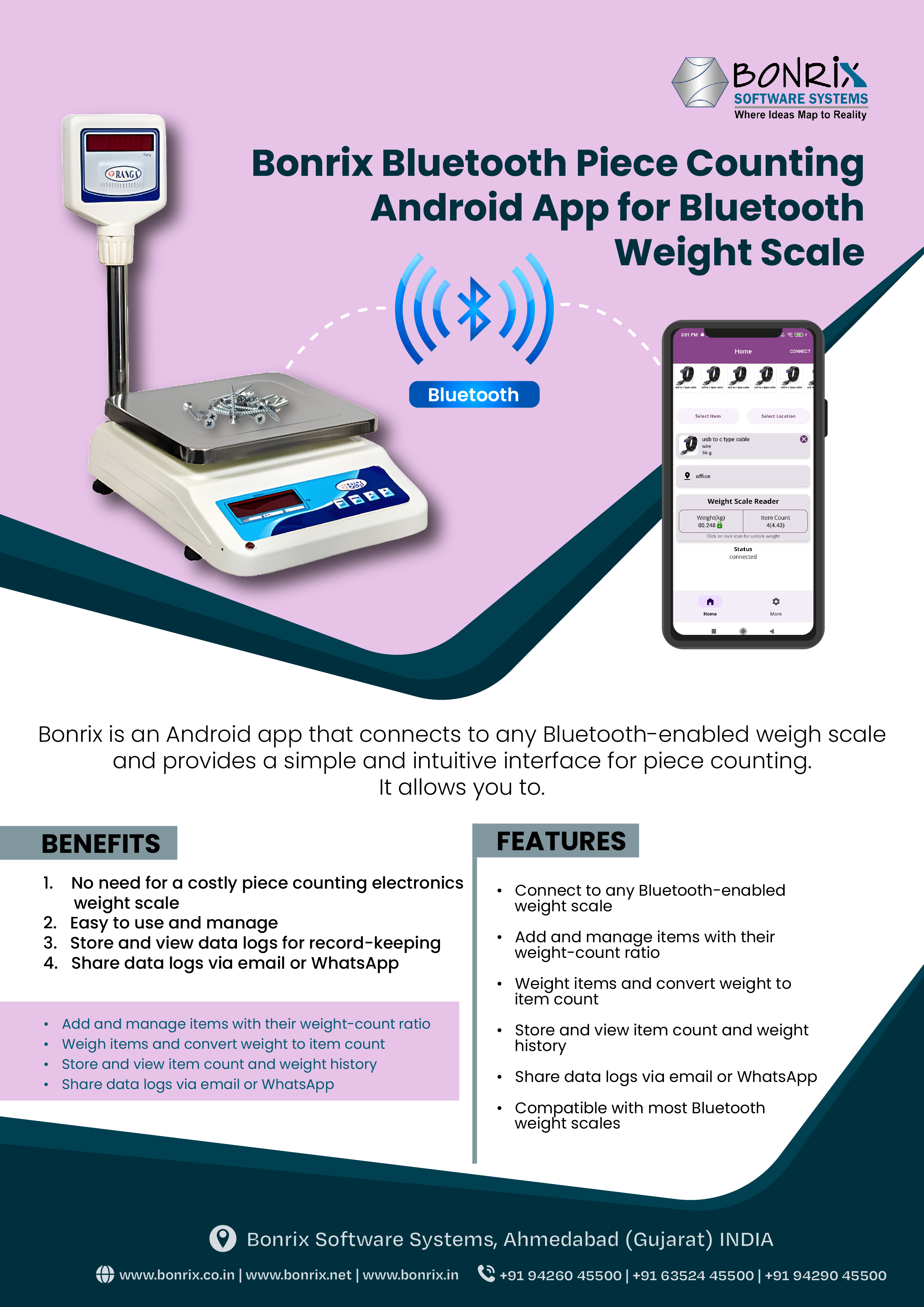 Bonrix Bluetooth Piece Counting app for Bluetooth-enabled weight scales